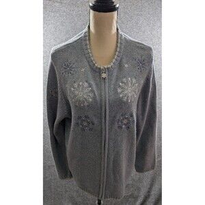 Croft & Barrow Women's Front Cardigan Zip Sweater Snowflake Embroidered Size 1X